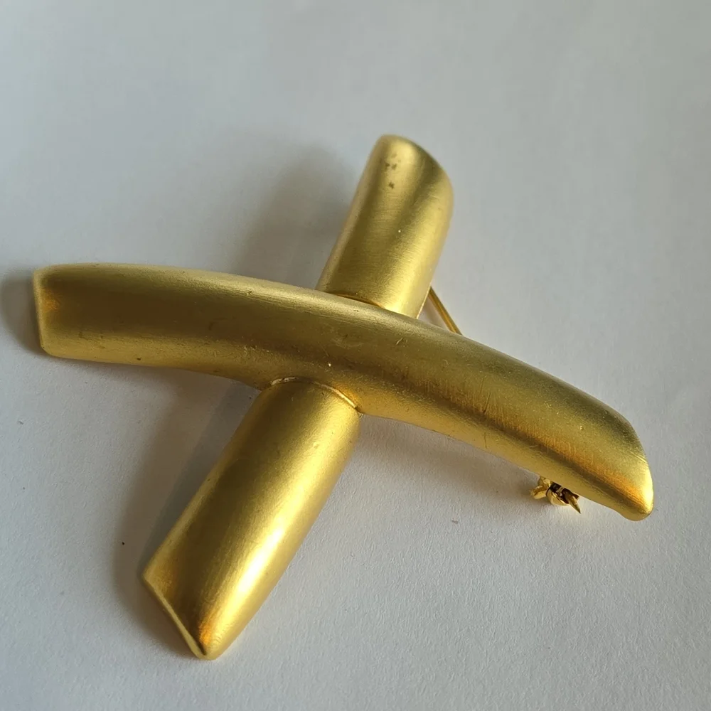 Vintage letter X brooch pin gold tone alphabet monogram jewelry